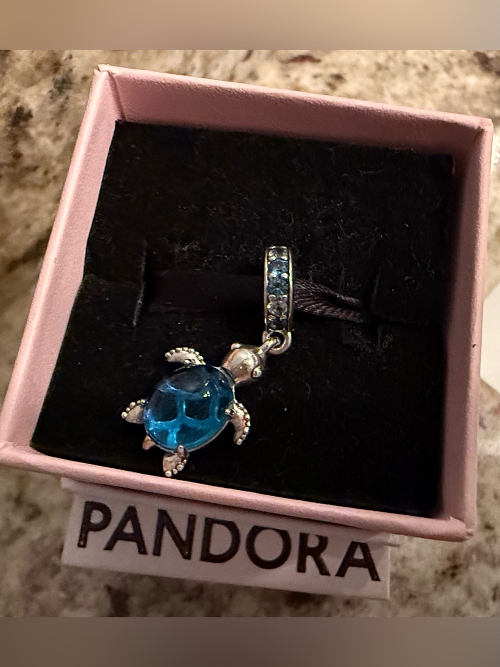 Pandora Murano Glass Sea Turtle Dangle Charm Blue